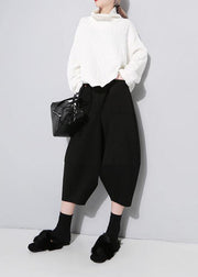 Boutique Black lantern Wide Leg Crop Pants Spring - SooLinen