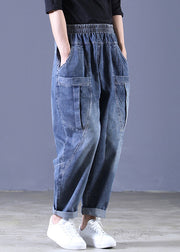 Boutique Blue Casual Elastic Waist Pockets Harem Fall Pants