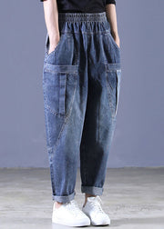 Boutique Blue Casual Elastic Waist Pockets Harem Fall Pants