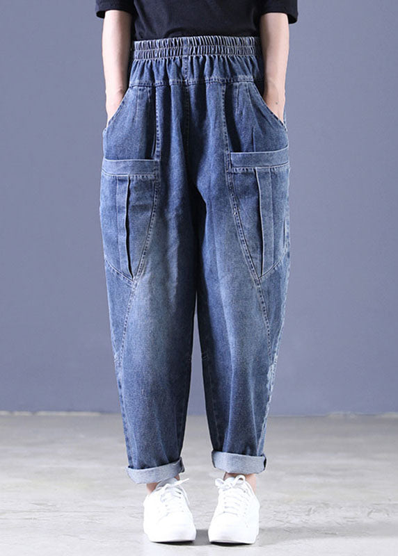 Boutique Blue Casual Elastic Waist Pockets Harem Fall Pants