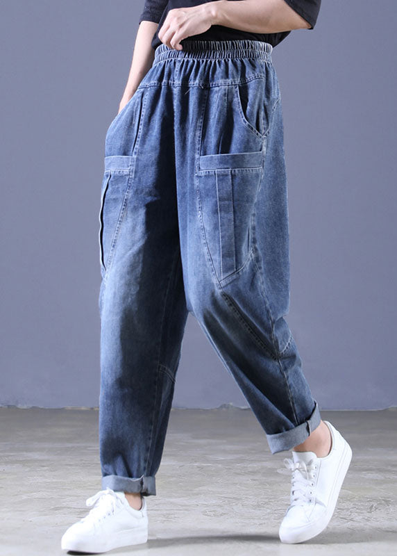 Boutique Blue Casual Elastic Waist Pockets Harem Fall Pants