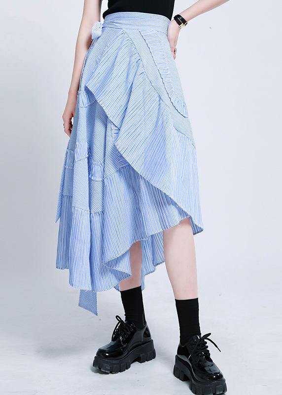 Boutique Blue Striped tie waist Ruffled Skirt Summer - SooLinen