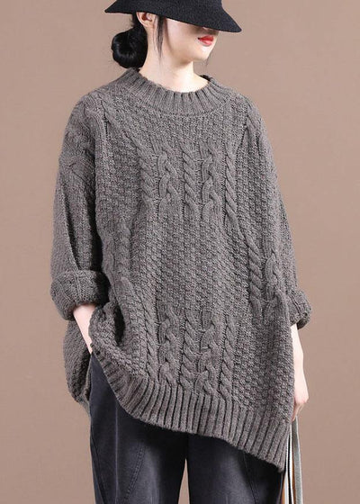 Boutique Chocolate O-Neck cable knit Sweaters - SooLinen