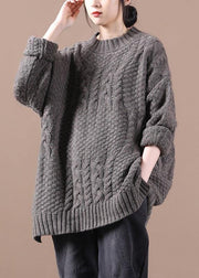 Boutique Chocolate O-Neck cable knit Sweaters - SooLinen