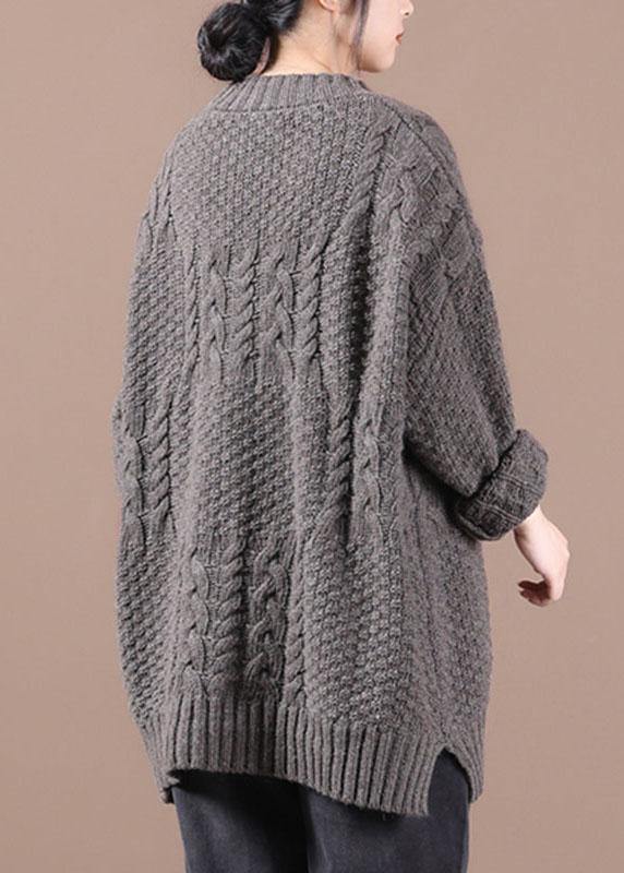 Boutique Chocolate O-Neck cable knit Sweaters - SooLinen