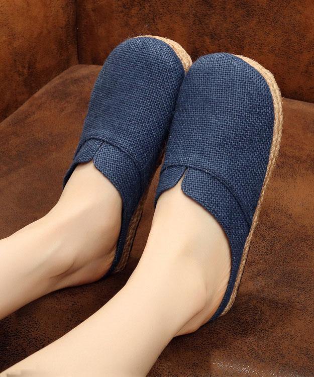 Boutique Flat Shoes For Women Red Cotton Linen Fabric Slippers Shoes - SooLinen