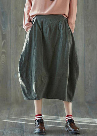 Boutique Green Pockets lantern Cotton Linen Summer Skirt - SooLinen