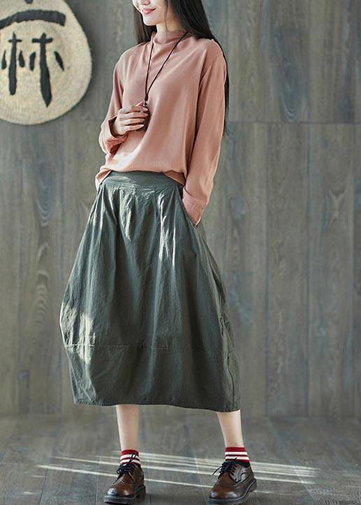 Boutique Green Pockets lantern Cotton Linen Summer Skirt - SooLinen