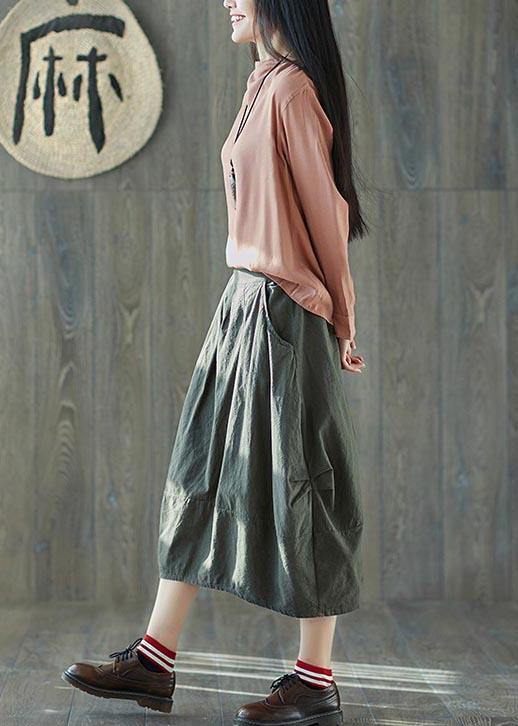 Boutique Green Pockets lantern Cotton Linen Summer Skirt - SooLinen