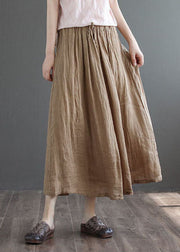 Boutique Khaki Pockets Linen A Line Skirts Summer