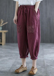 Boutique Mulberry Embroideried Harem Crop Summer Linen Harem Pants - SooLinen