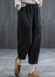 Boutique Mulberry Embroideried Harem Crop Summer Linen Harem Pants - SooLinen