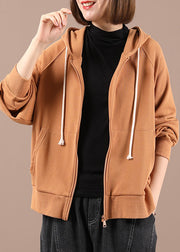 Boutique Orange Loose Hooded Pockets Fall Coats Long Sleeve