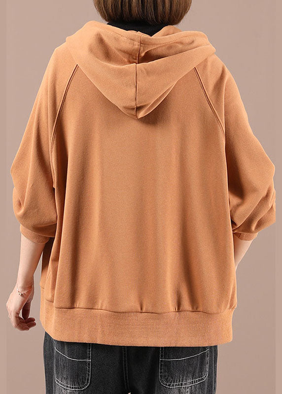 Boutique Orange Loose Hooded Pockets Fall Coats Long Sleeve