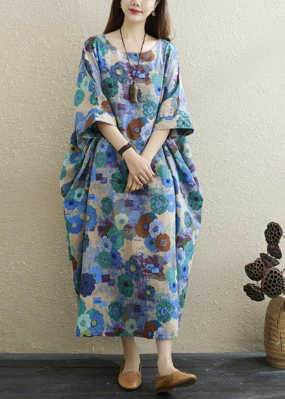 Boutique Print Batwing Sleeve Pocket Summer Cotton Dress - SooLinen