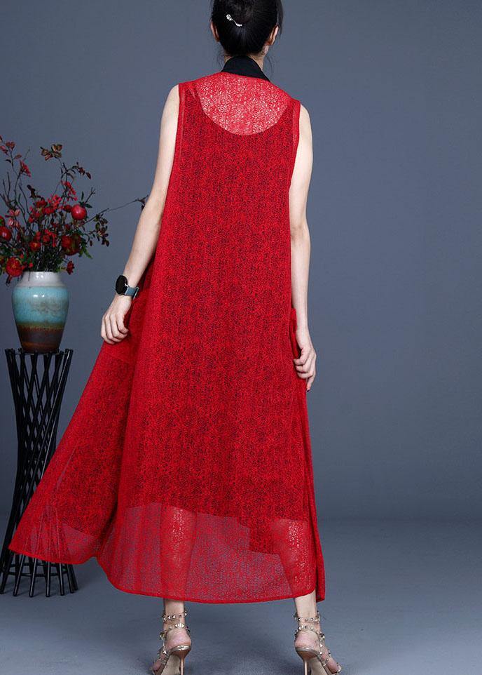 Boutique Red Asymmetrical Summer Maxi Waistcoat Sleeveless - SooLinen