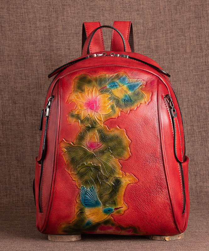 Boutique Red Lotus Paitings Rucksack aus Kalbsleder