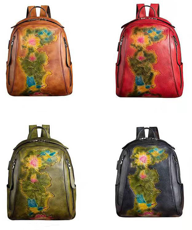 Boutique Red Lotus Paitings Rucksack aus Kalbsleder