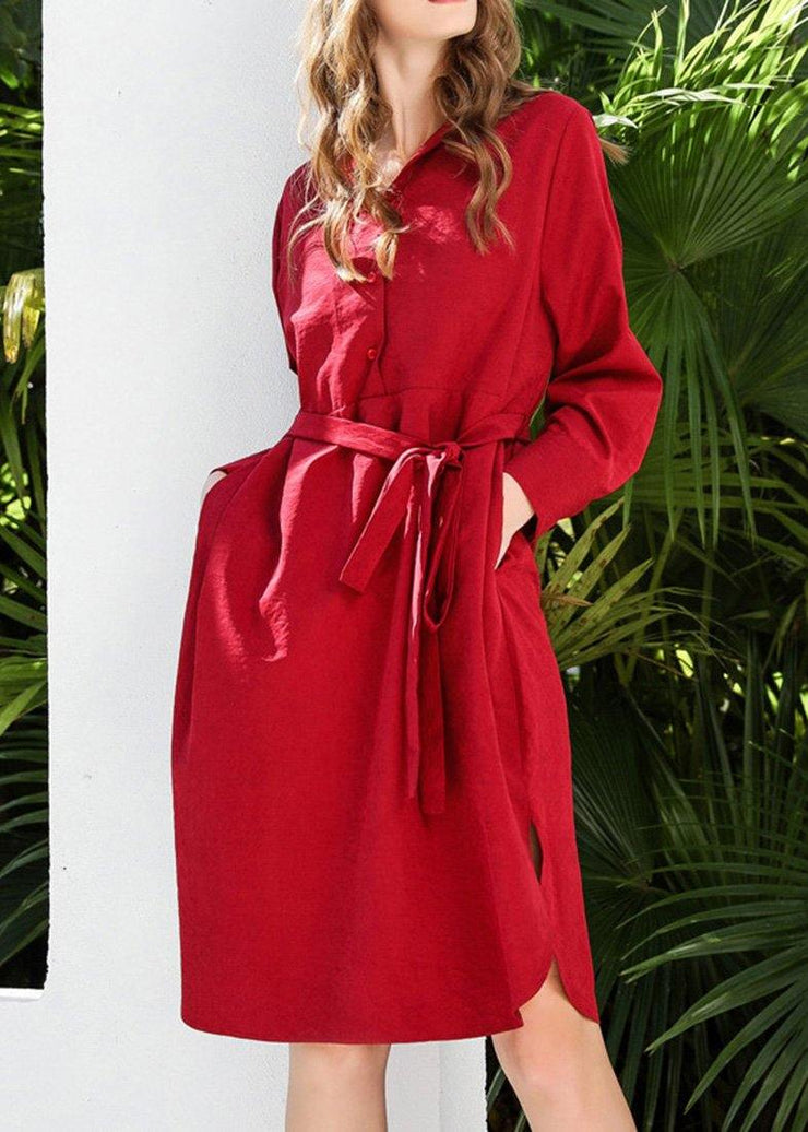 Boutique Red Peter Pan Collar Cotton long sleeve Spring Holiday Dress - SooLinen