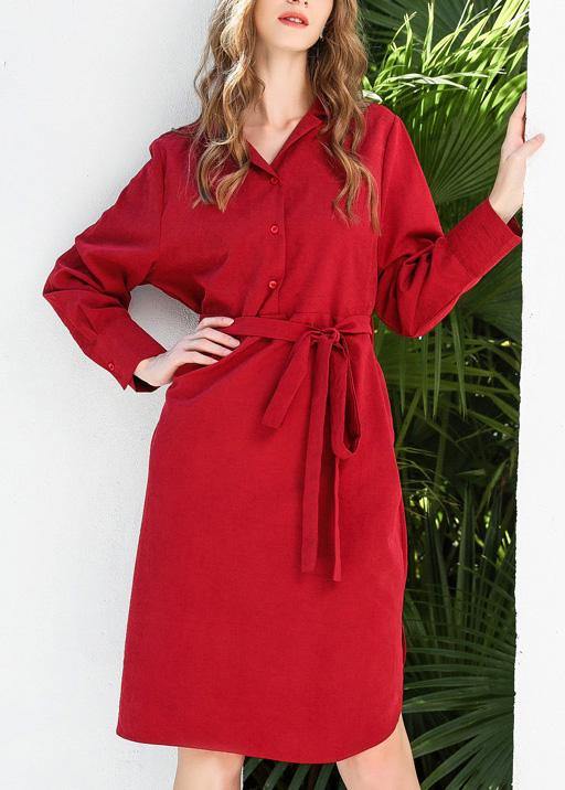 Boutique Red Peter Pan Collar Cotton long sleeve Spring Holiday Dress - SooLinen