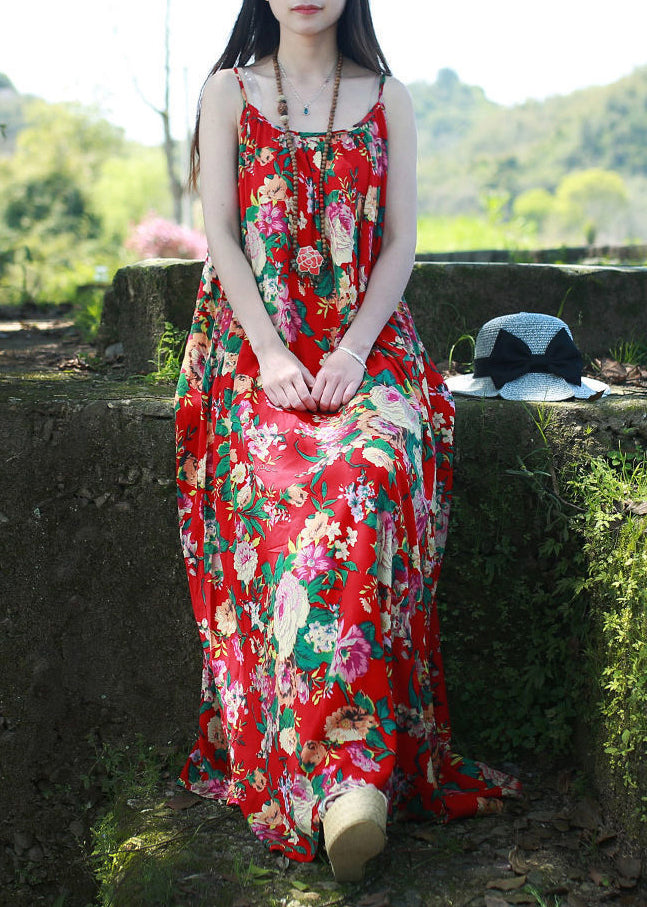 Boutique Red Print Spaghetti Strap Beach Dresses Summer