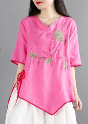 Boutique Rose Embroideried Cotton Shirts Short Sleeve