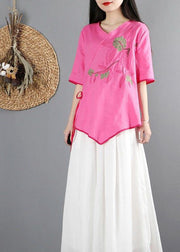 Boutique Rose Embroideried Cotton Shirts Short Sleeve