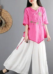 Boutique Rose Embroideried Cotton Shirts Short Sleeve