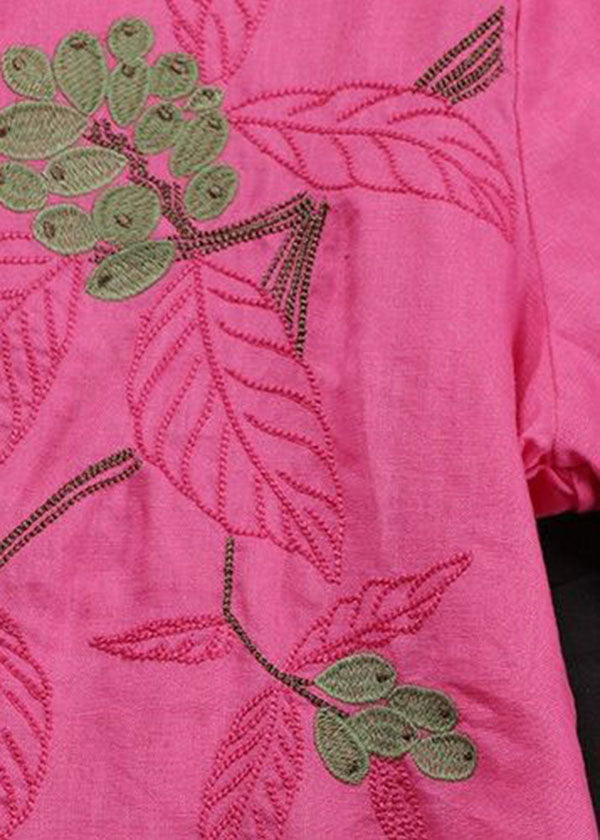 Boutique Rose Embroideried Cotton Shirts Short Sleeve