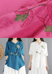 Boutique Rose Embroideried Cotton Shirts Short Sleeve