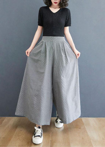 Boutique Small grid pockets Wide Leg Summer Cotton Linen Pants - SooLinen