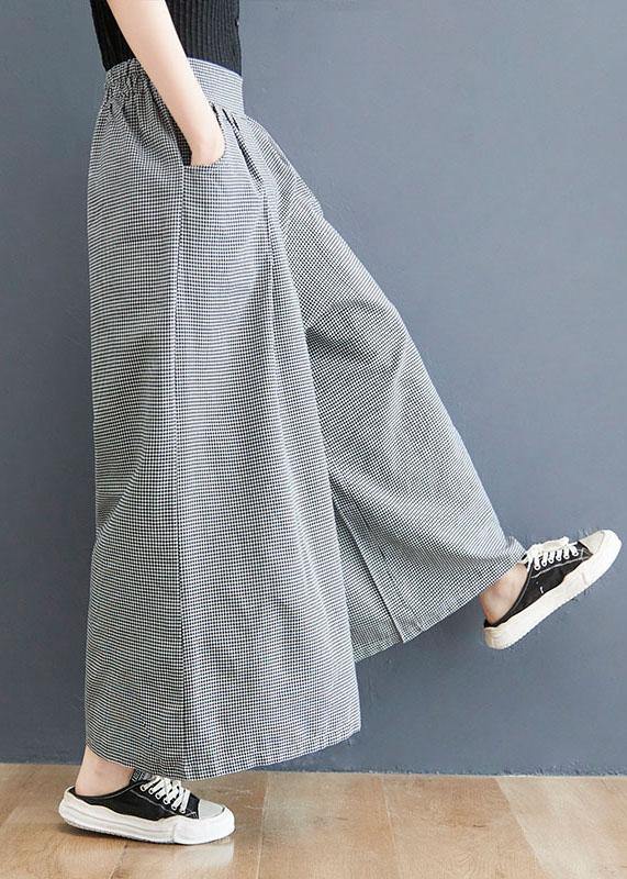 Boutique Small grid pockets Wide Leg Summer Cotton Linen Pants - SooLinen