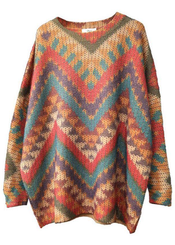 Boutique Striped Print O-Neck Retro Fall Casual Sweater - SooLinen