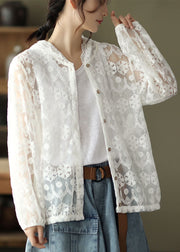 Boutique White Hooded Lace UPF 50+ Coat Cardigans Summer