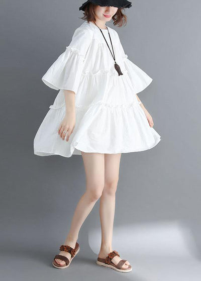 Boutique White O-Neck Patchwork Summer Cotton Dress - SooLinen