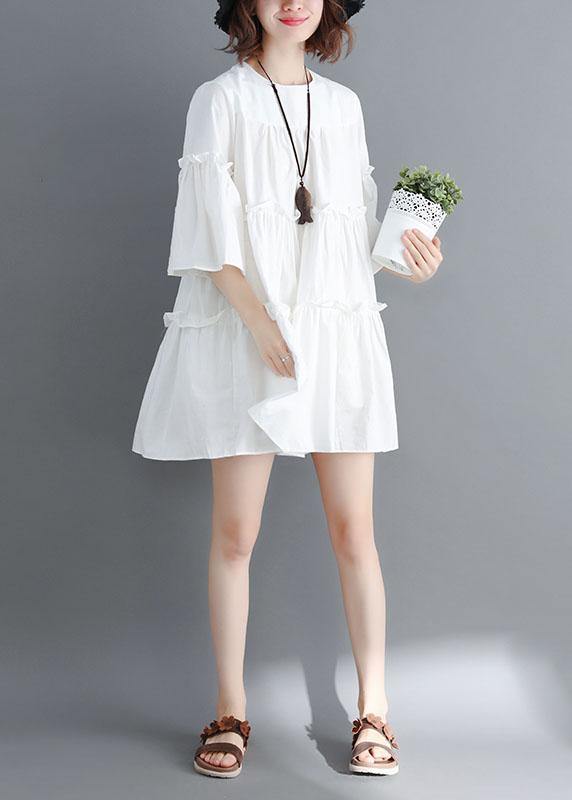 Boutique White O-Neck Patchwork Summer Cotton Dress - SooLinen