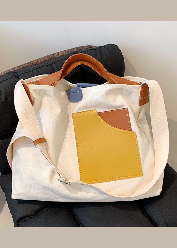 Boutique White Patchwork Canvas Tote Handbag