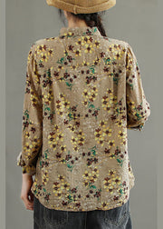 Boutique Yellow PeterPan Collar Button Print Fall Top Long sleeve