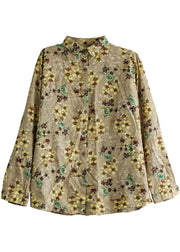 Boutique Yellow PeterPan Collar Button Print Fall Top Long sleeve