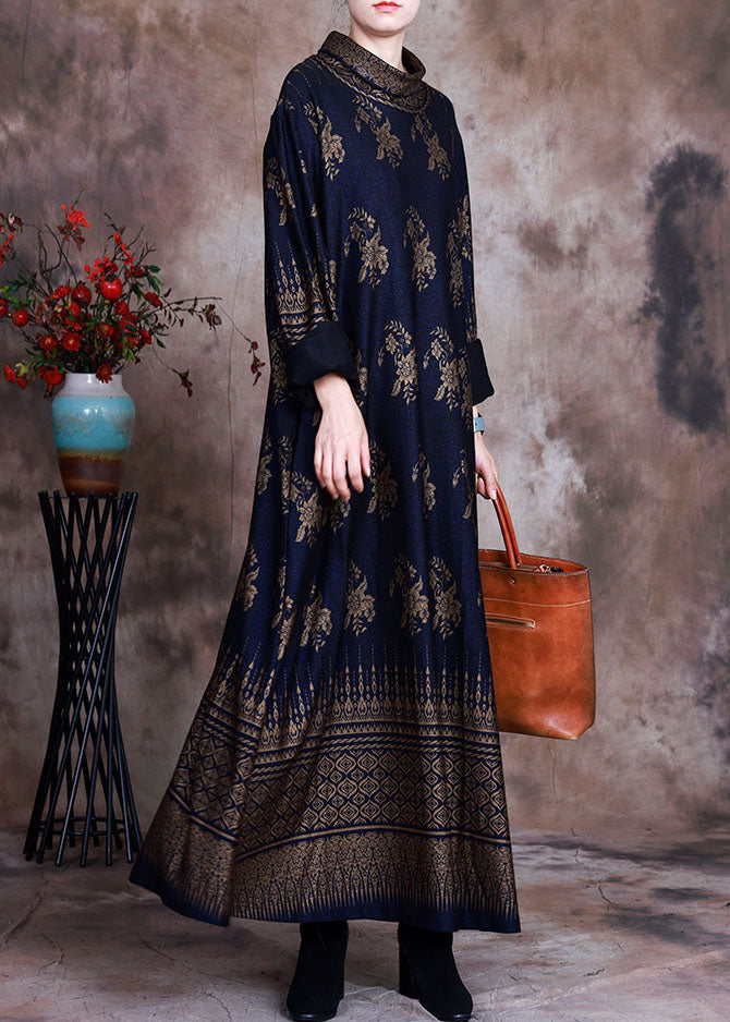 Boutique dark Blue print Vacation Dresses Spring