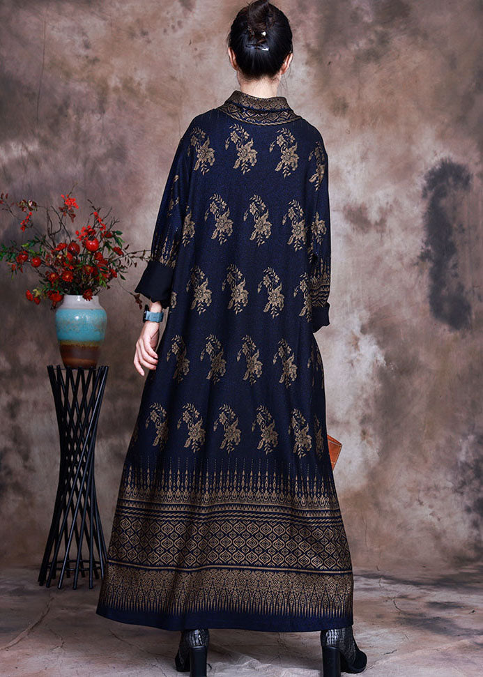 Boutique dark Blue print Vacation Dresses Spring