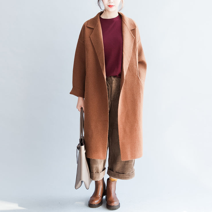 Brick red long woolen coats oversized winter cardigans jackets