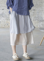 Brief Light Blue elastic waist pocket Patchwork Skirt Spring