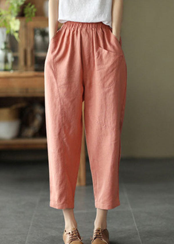 Brief Orange Original Design Pockets Linen Harem Pants Summer