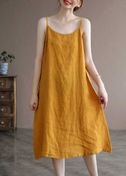 Brief Yellow Slash Neck Spaghetti Strap Solid Dress Sleeveless