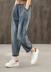 Bright line decoration retro washed denim autumn new casual trousers - SooLinen