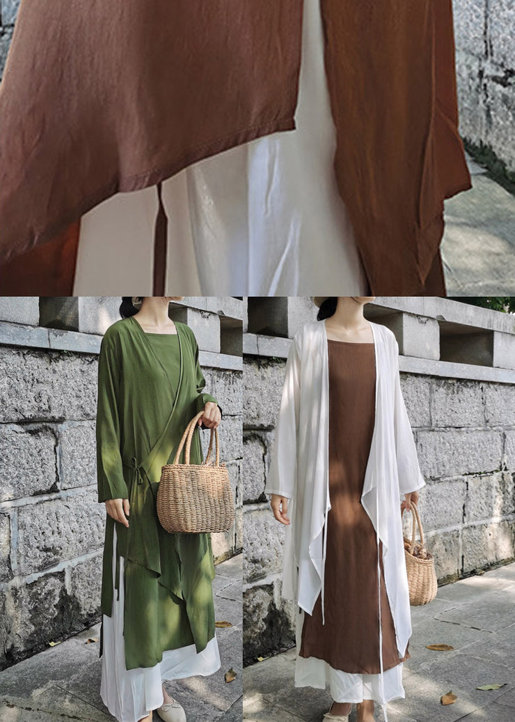 Brown Cotton UPF 50+ Long Cardigan Asymmetrical Long Sleeve