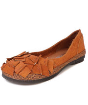 Brown Flat Feet Shoes Splicing Flats - SooLinen