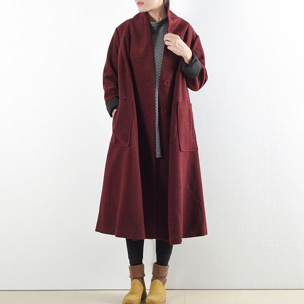 Burgundy woolen coats 2024 winter trench coats plus size cardigans