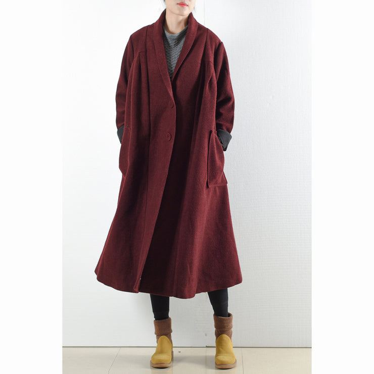 Burgundy woolen coats 2024 winter trench coats plus size cardigans